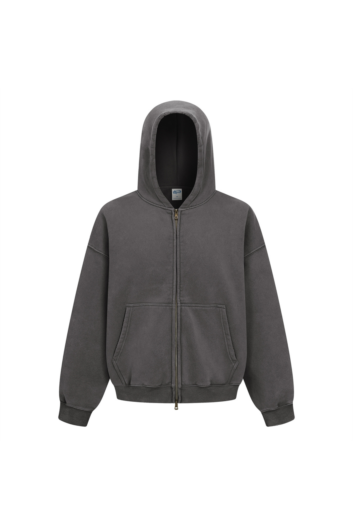 Cropped Boxy Zip Hoodie in Dark Grey – front view
