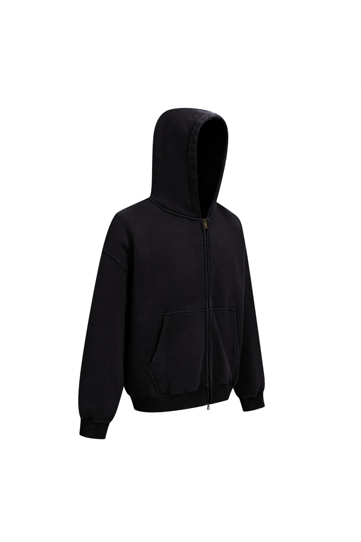 Cropped Boxy Zip Hoodie in Black – back view