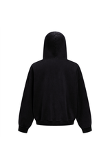 Cropped Boxy Zip Hoodie in Black – close-up detail