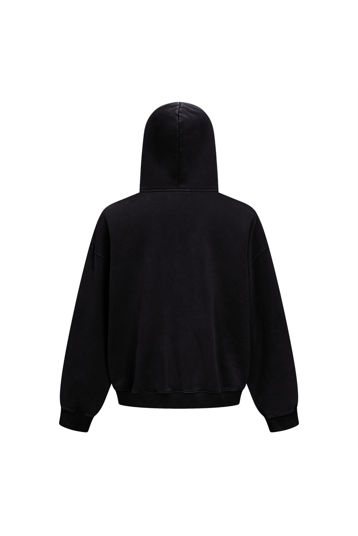 Cropped Boxy Zip Hoodie in Black – close-up detail