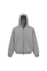 Cropped Boxy Zip Hoodie in Charcoal – front view