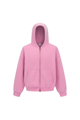 Cropped Boxy Zip Hoodie in Pink – front view