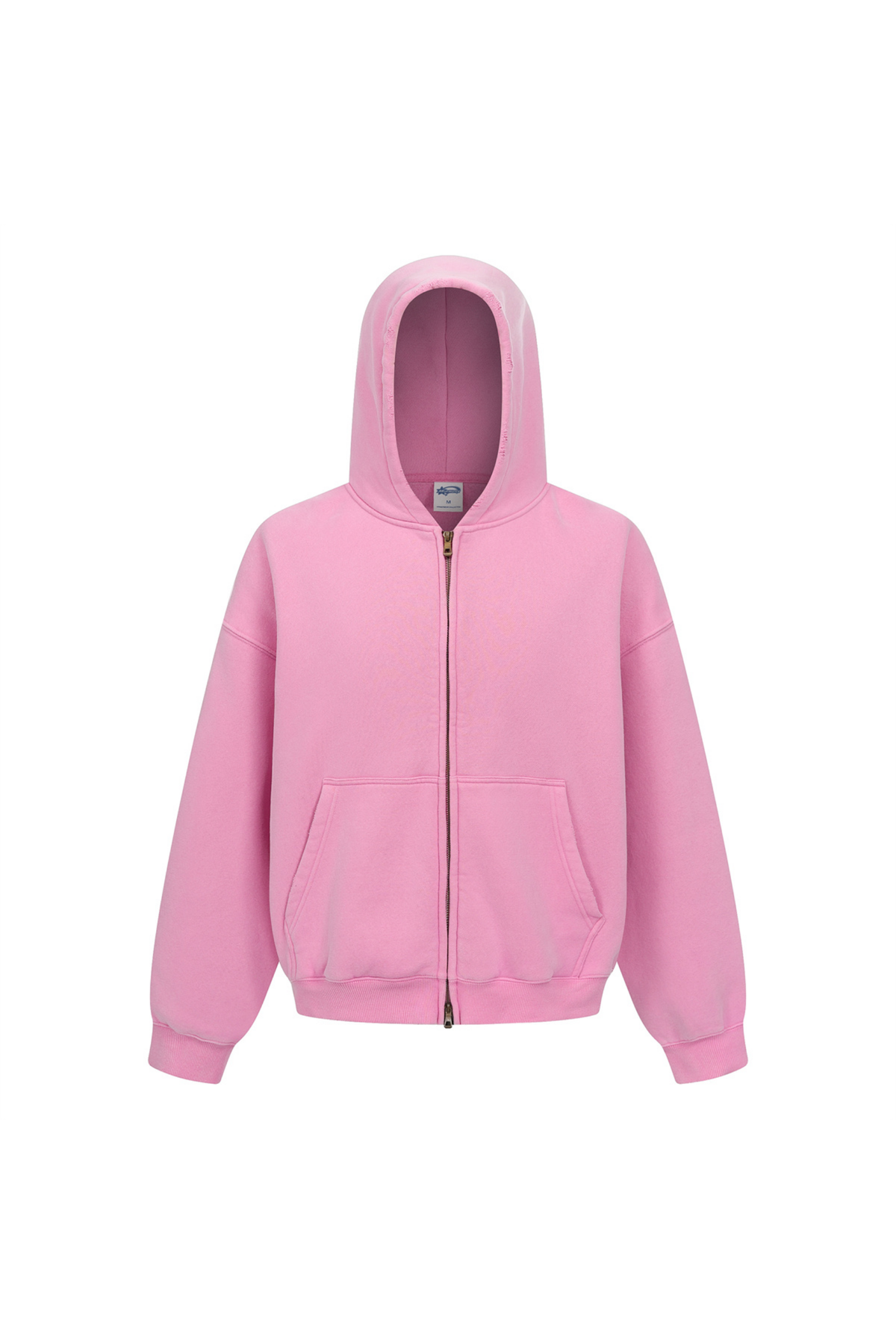 Cropped Boxy Zip Hoodie in Pink – front view