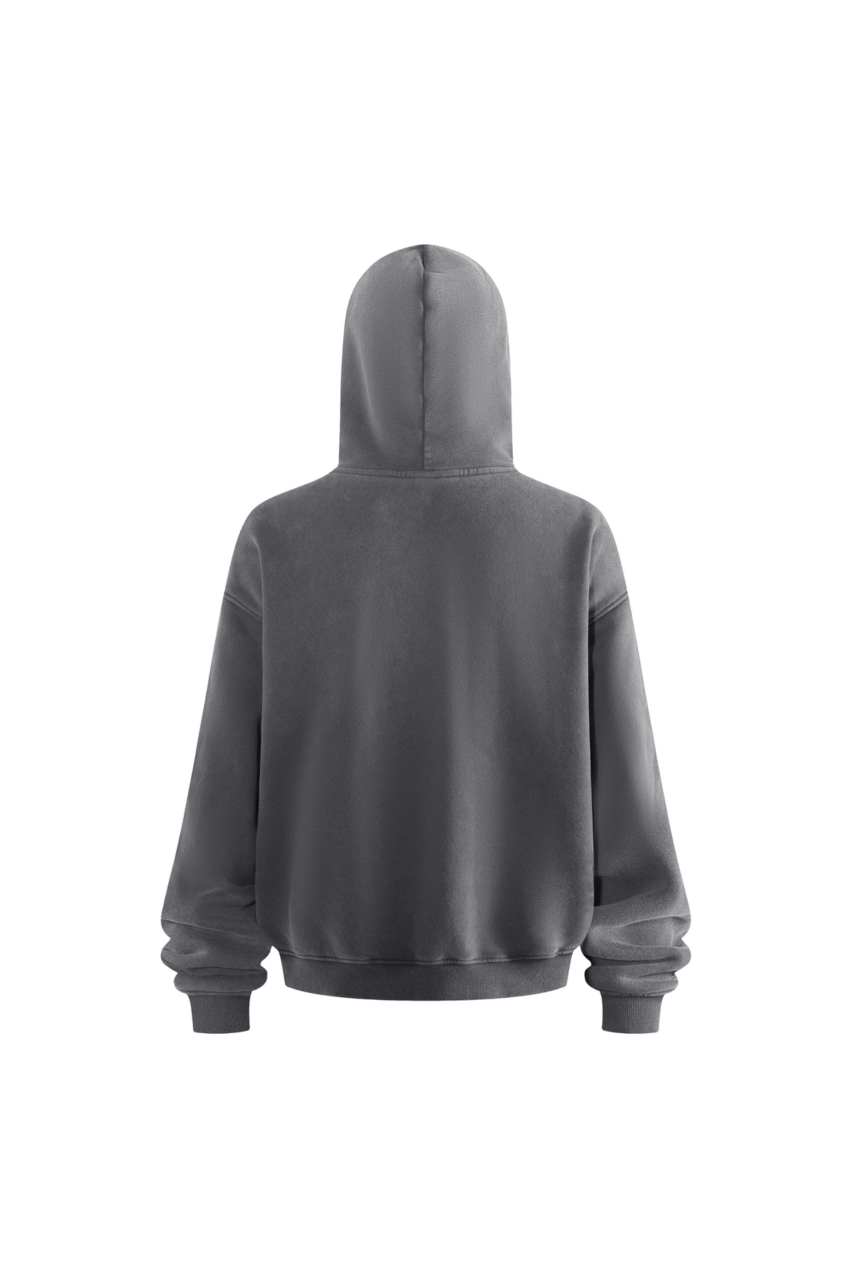 Distressed Rib-Panel Hoodie in Charcoal – close-up detail