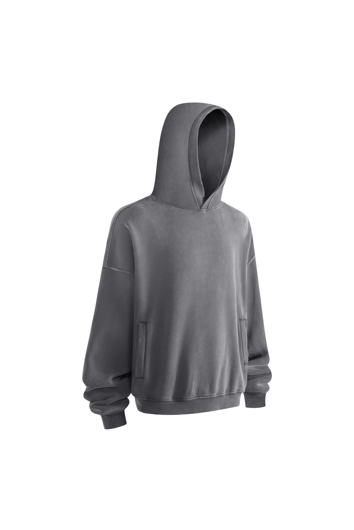 Distressed Rib-Panel Hoodie in Charcoal – back view
