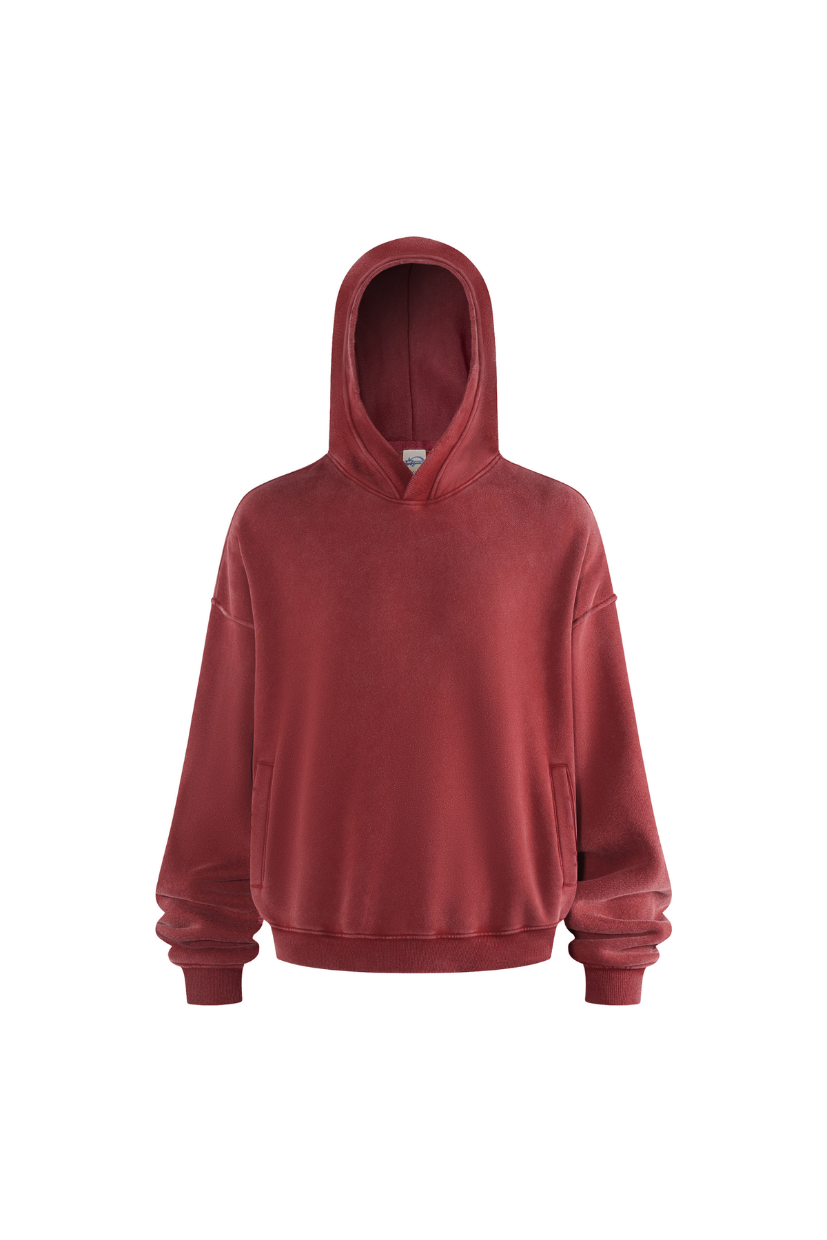 Distressed Rib-Panel Hoodie in Burgundy – front view