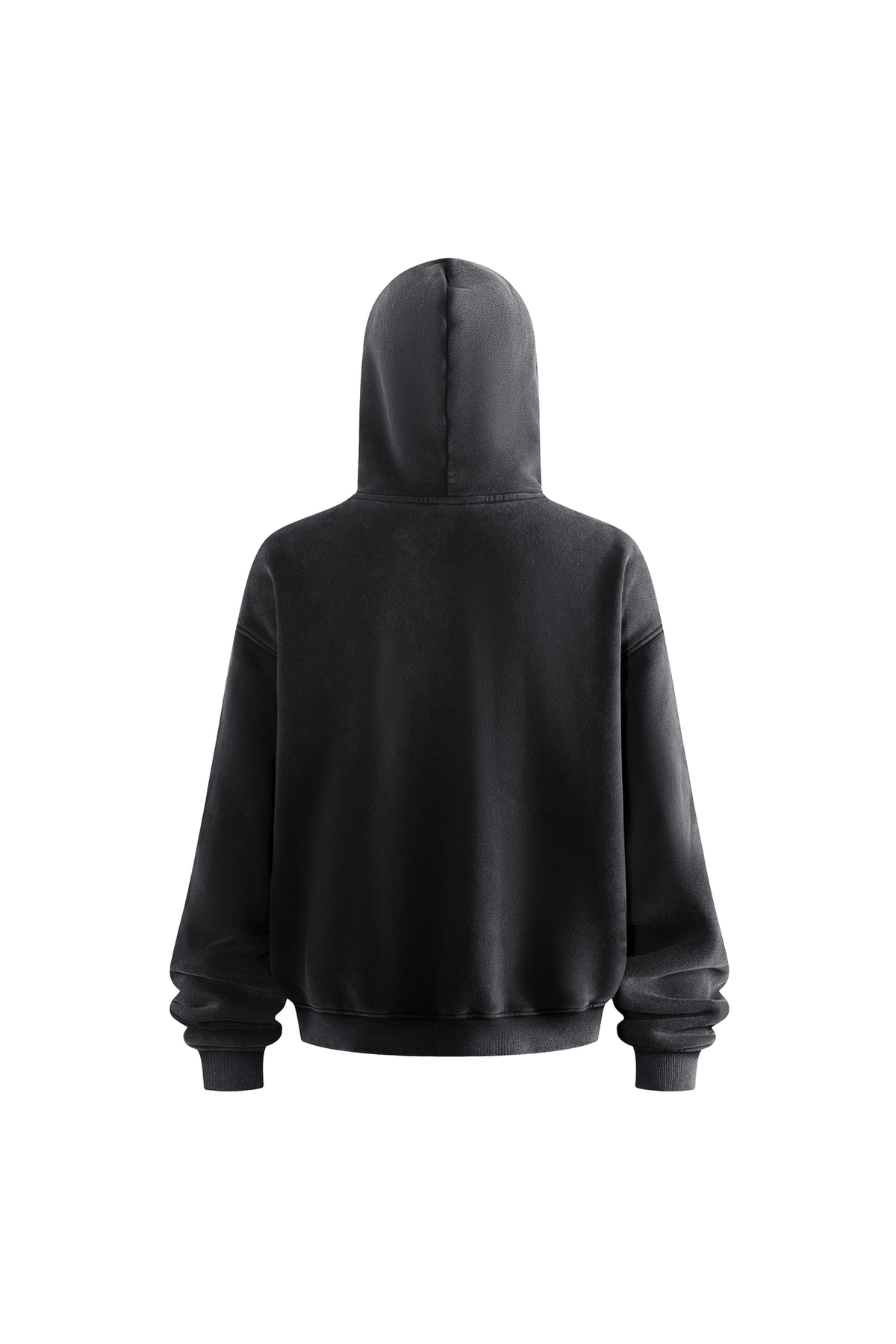 Distressed Rib-Panel Hoodie in Black – close-up detail