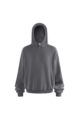 Distressed Rib-Panel Hoodie in Charcoal – front view