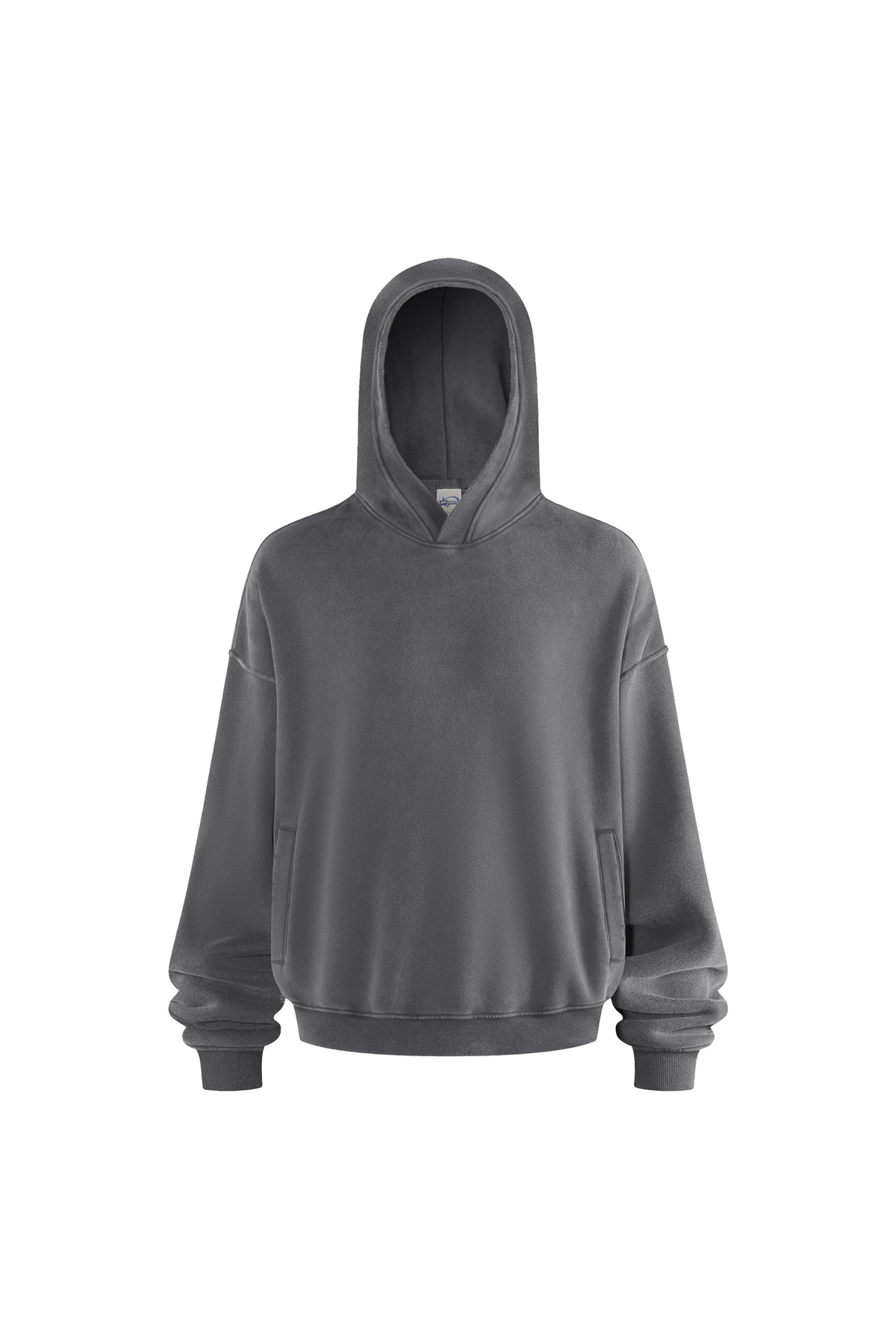 Distressed Rib-Panel Hoodie in Charcoal – front view