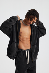 Distressed Two-Way Zip Hoodie