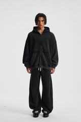 Distressed Two-Way Zip Hoodie