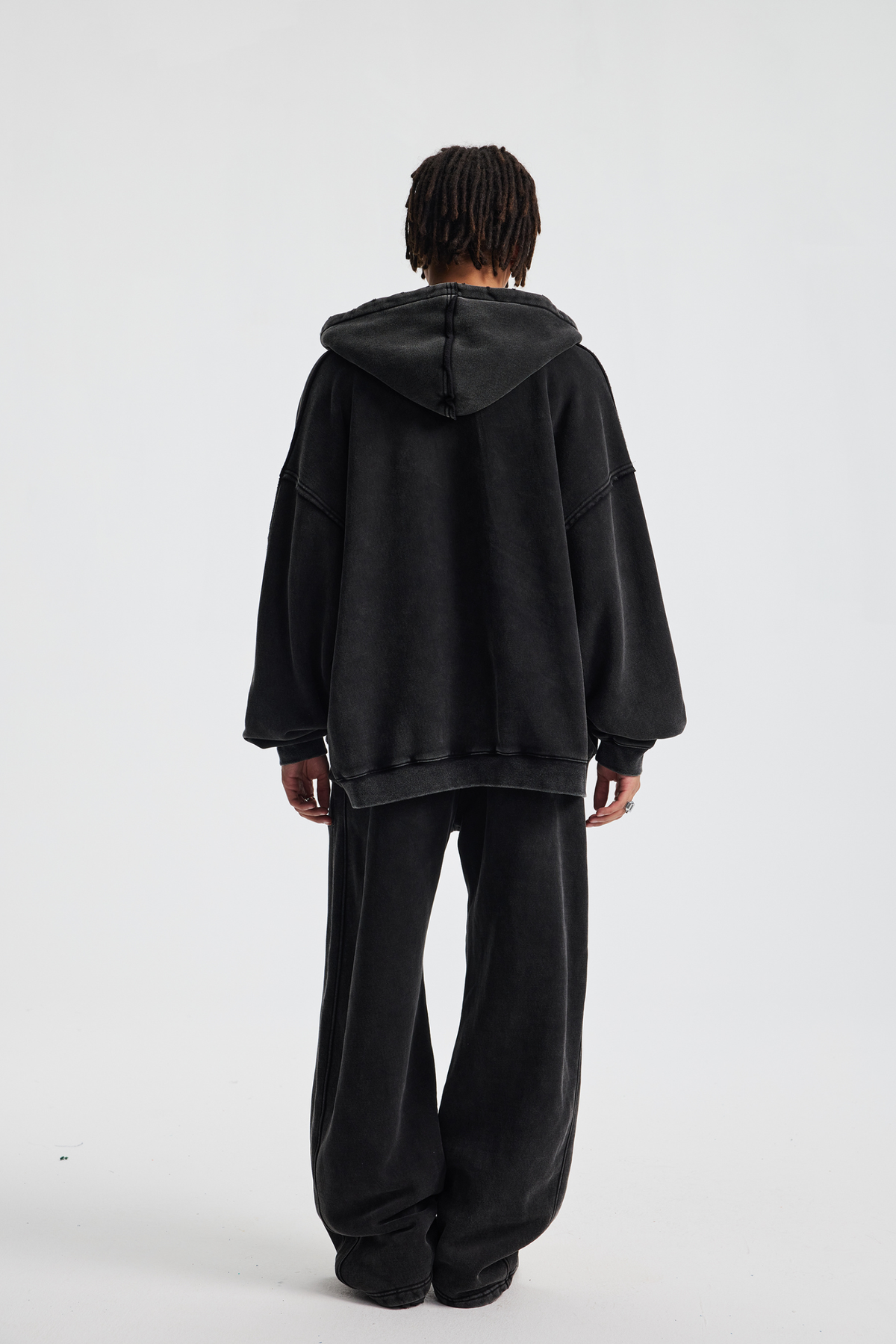 Distressed Two-Way Zip Hoodie
