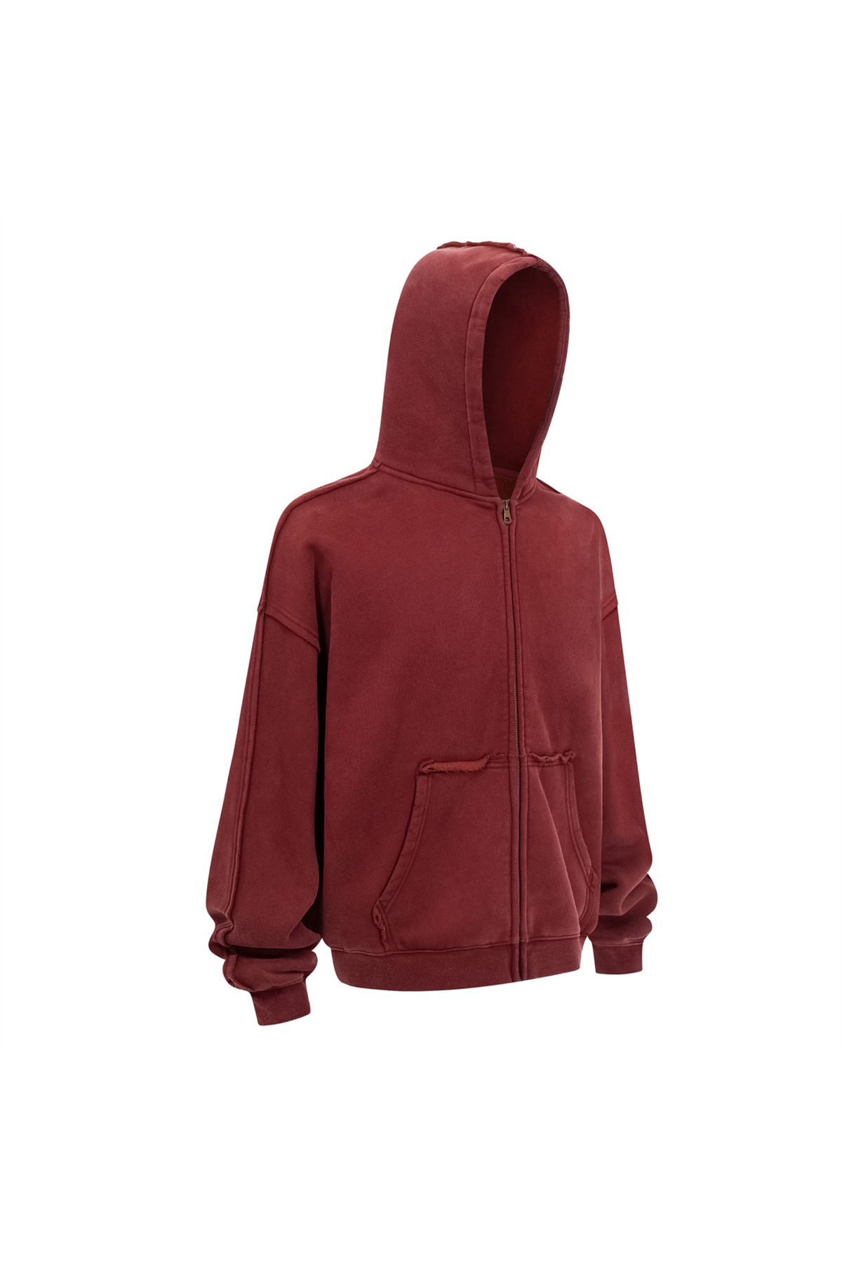 Distressed Two-Way Zip Hoodie