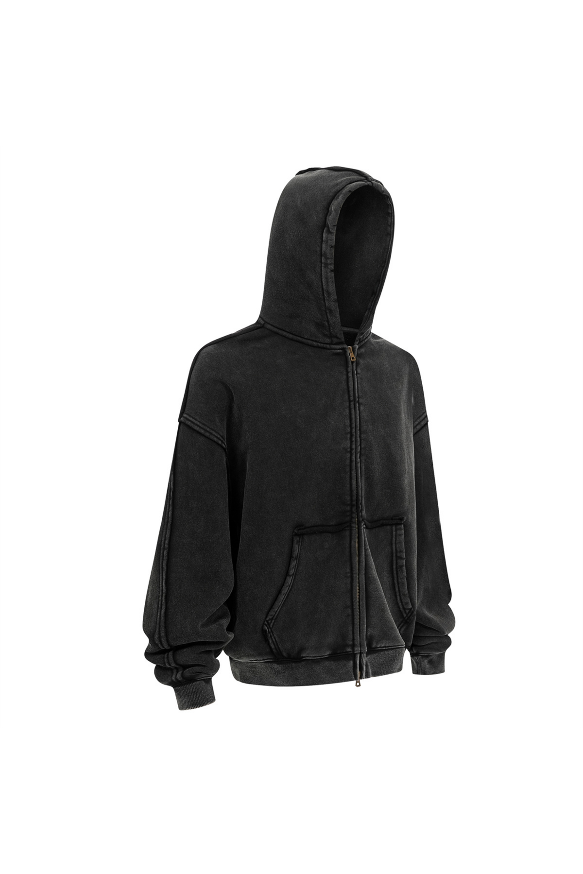 Distressed Two-Way Zip Hoodie