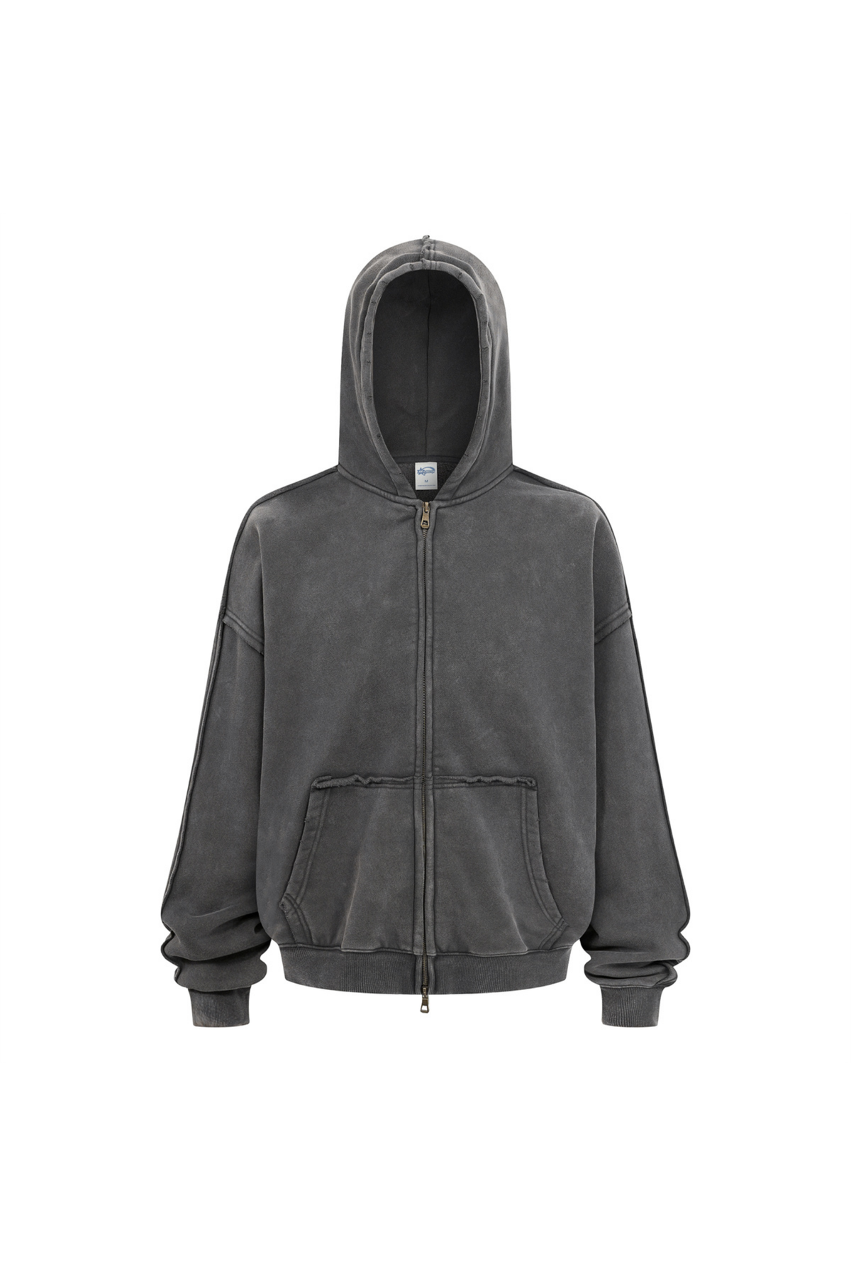Distressed Two-Way Zip Hoodie