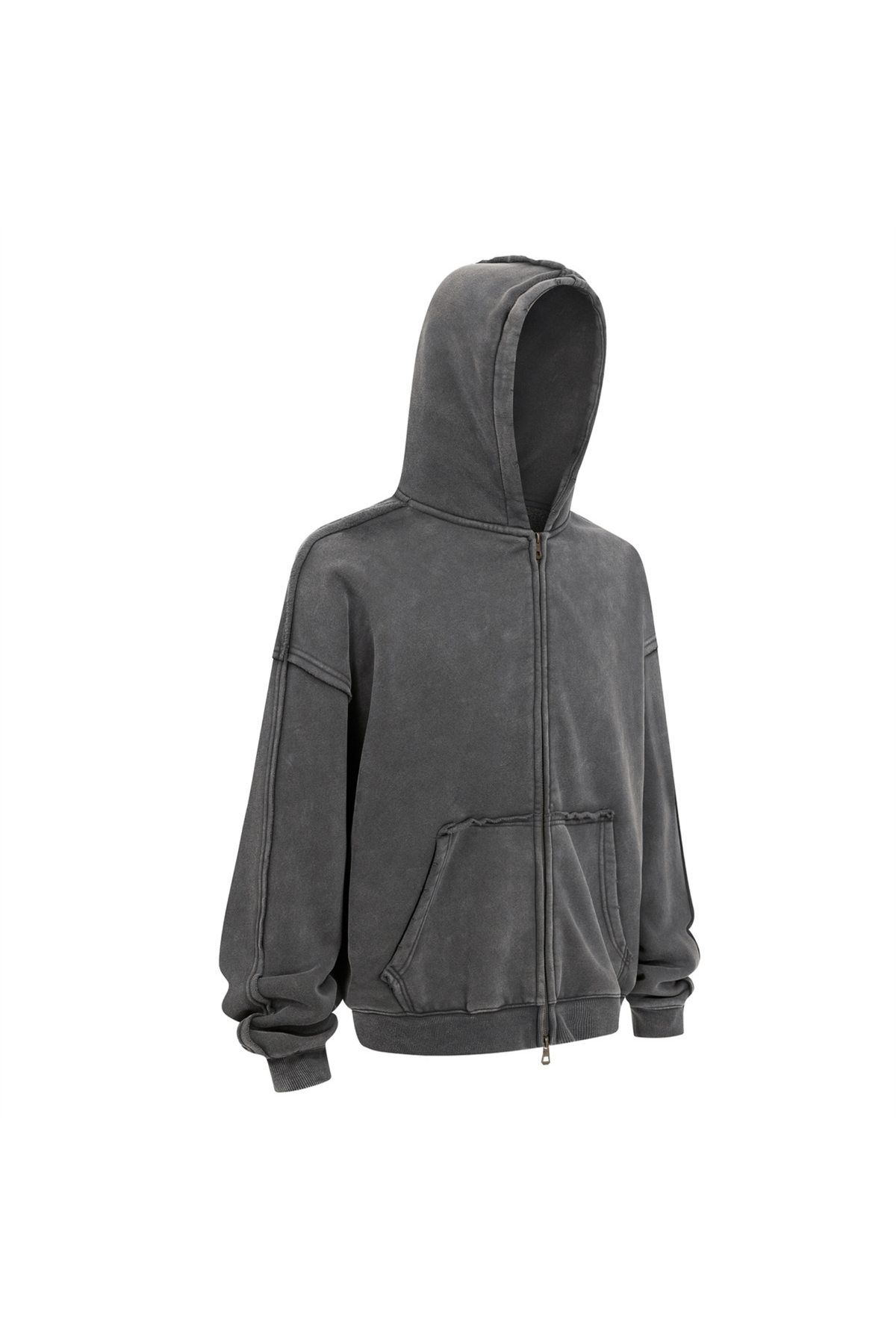 Distressed Two-Way Zip Hoodie