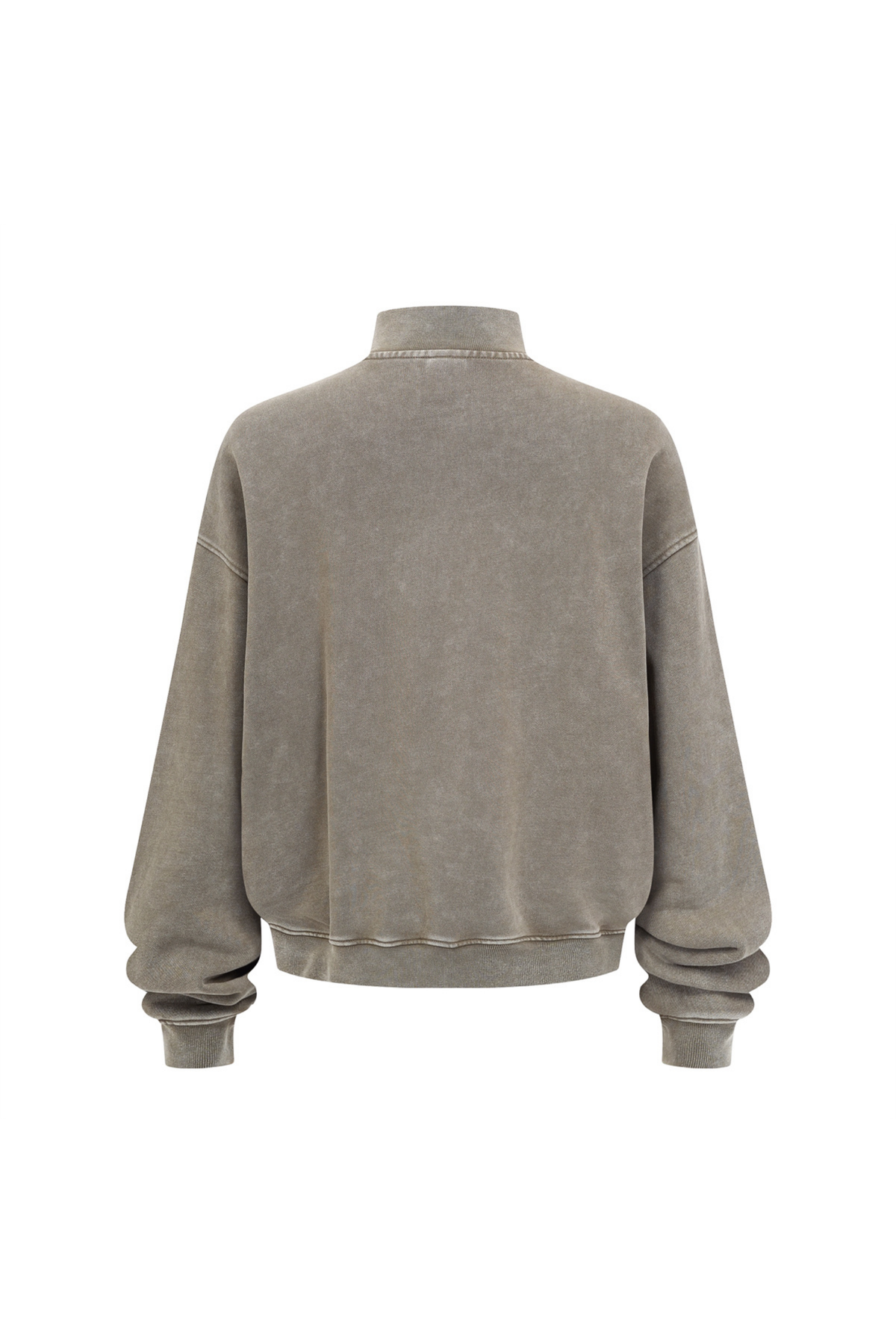 Washed Funnel-Neck Zip Sweatshirt in Taupe – detail view