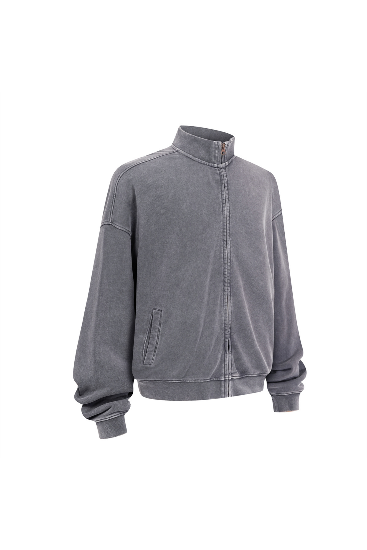 Washed Funnel-Neck Zip Sweatshirt in Dark Grey – back product view