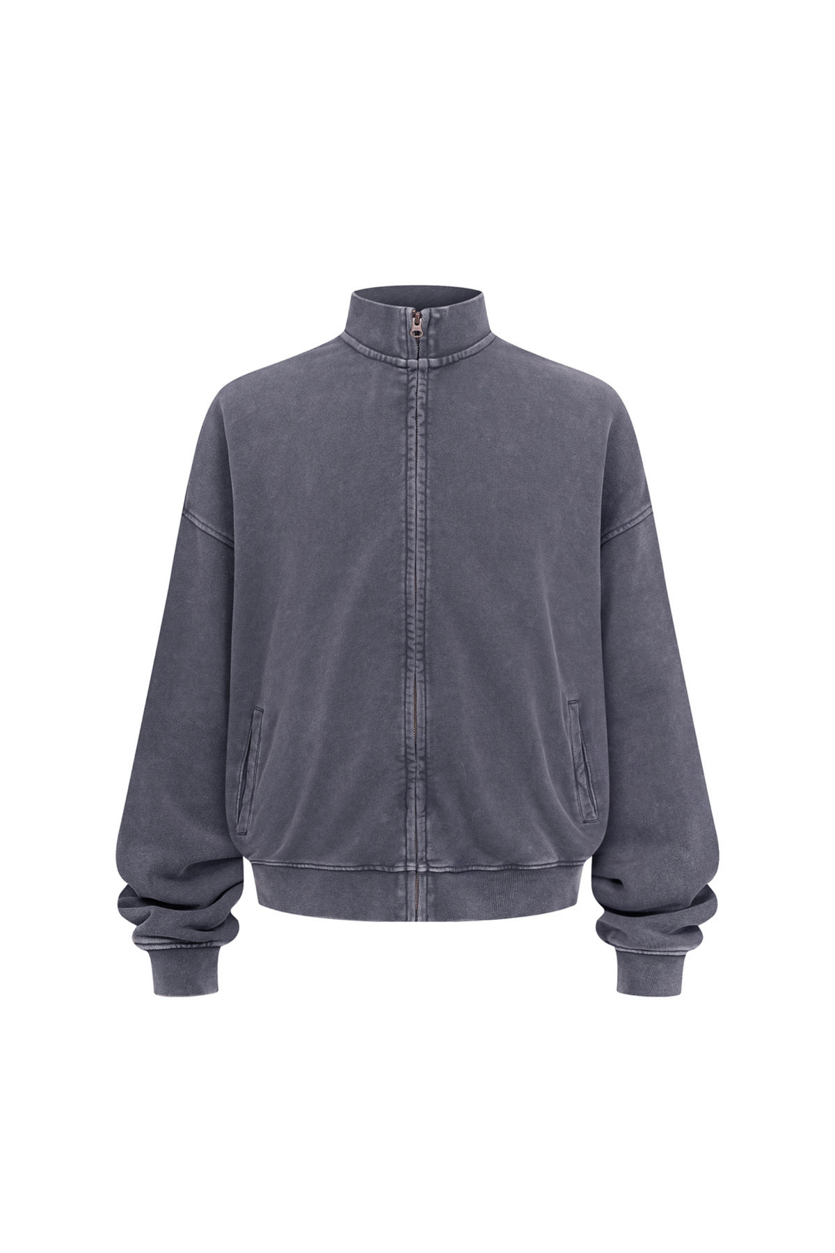 Washed Funnel-Neck Zip Sweatshirt in Dark Grey – front product view