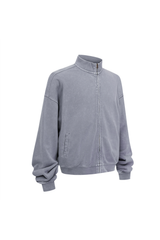 Washed Funnel-Neck Zip Sweatshirt in Light Grey – back product view