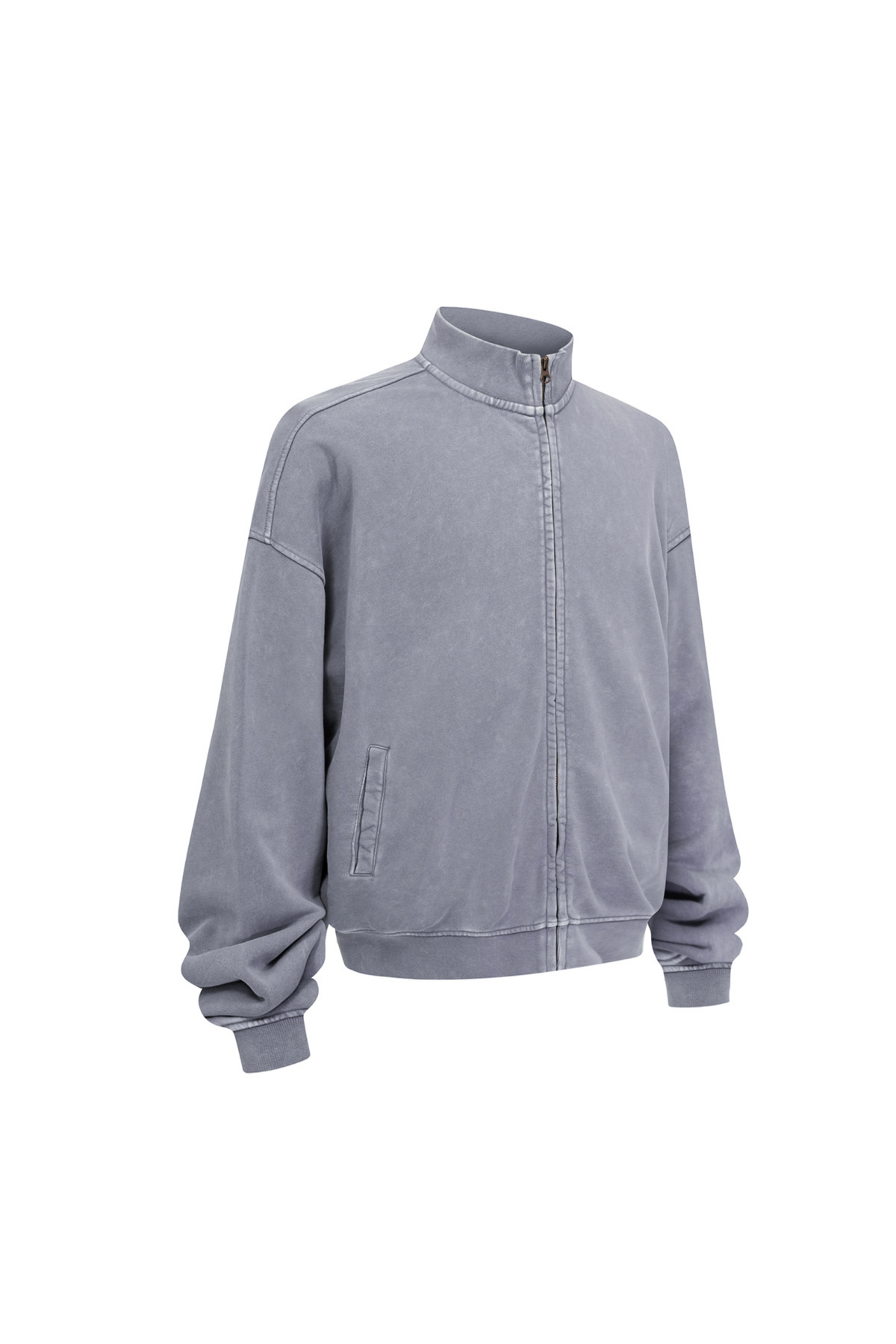 Washed Funnel-Neck Zip Sweatshirt in Light Grey – back product view