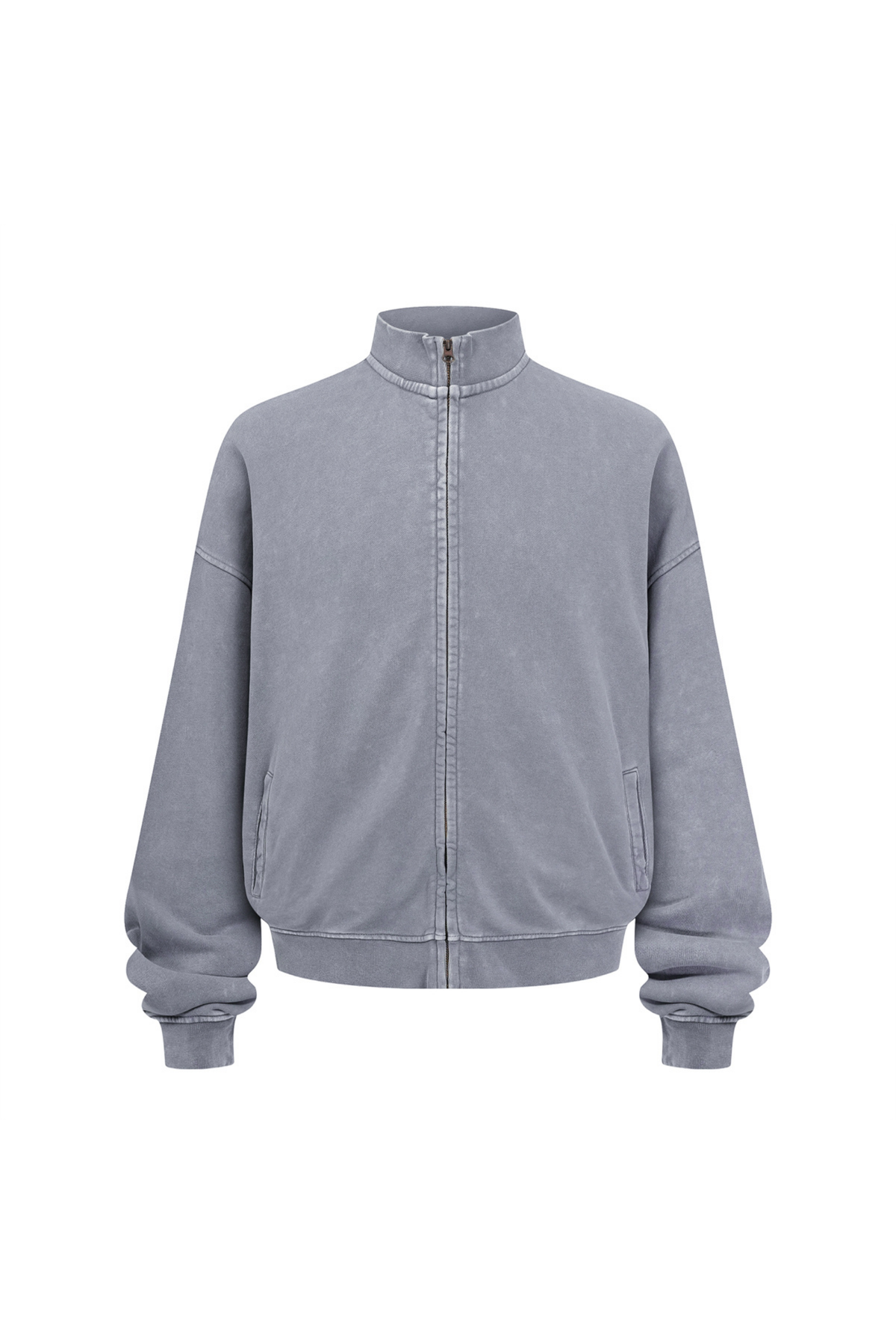 Washed Funnel-Neck Zip Sweatshirt in Light Grey – front product view