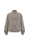 Washed Funnel-Neck Zip Sweatshirt in Taupe – front product view