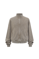 Washed Funnel-Neck Zip Sweatshirt in Taupe – front product view