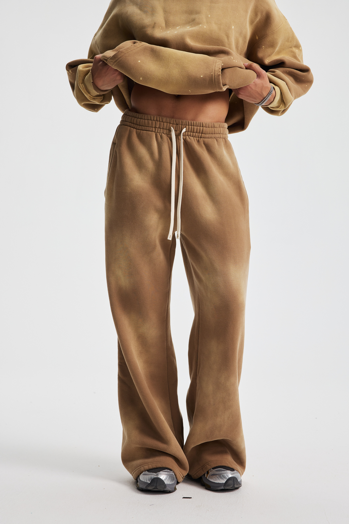 Faded Wide-Leg Joggers