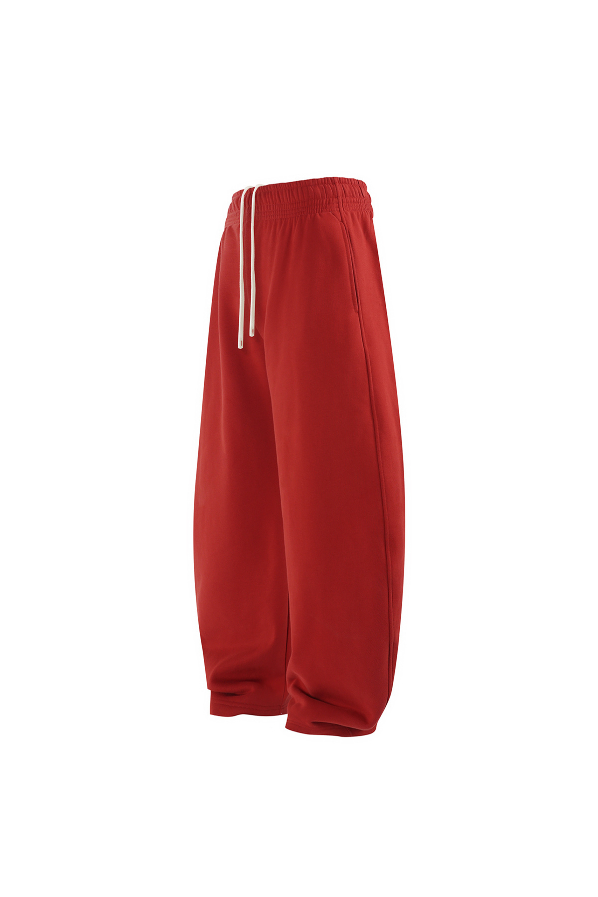 Brushed-Fleece Barrel-Leg Joggers in Brick Red – back product view