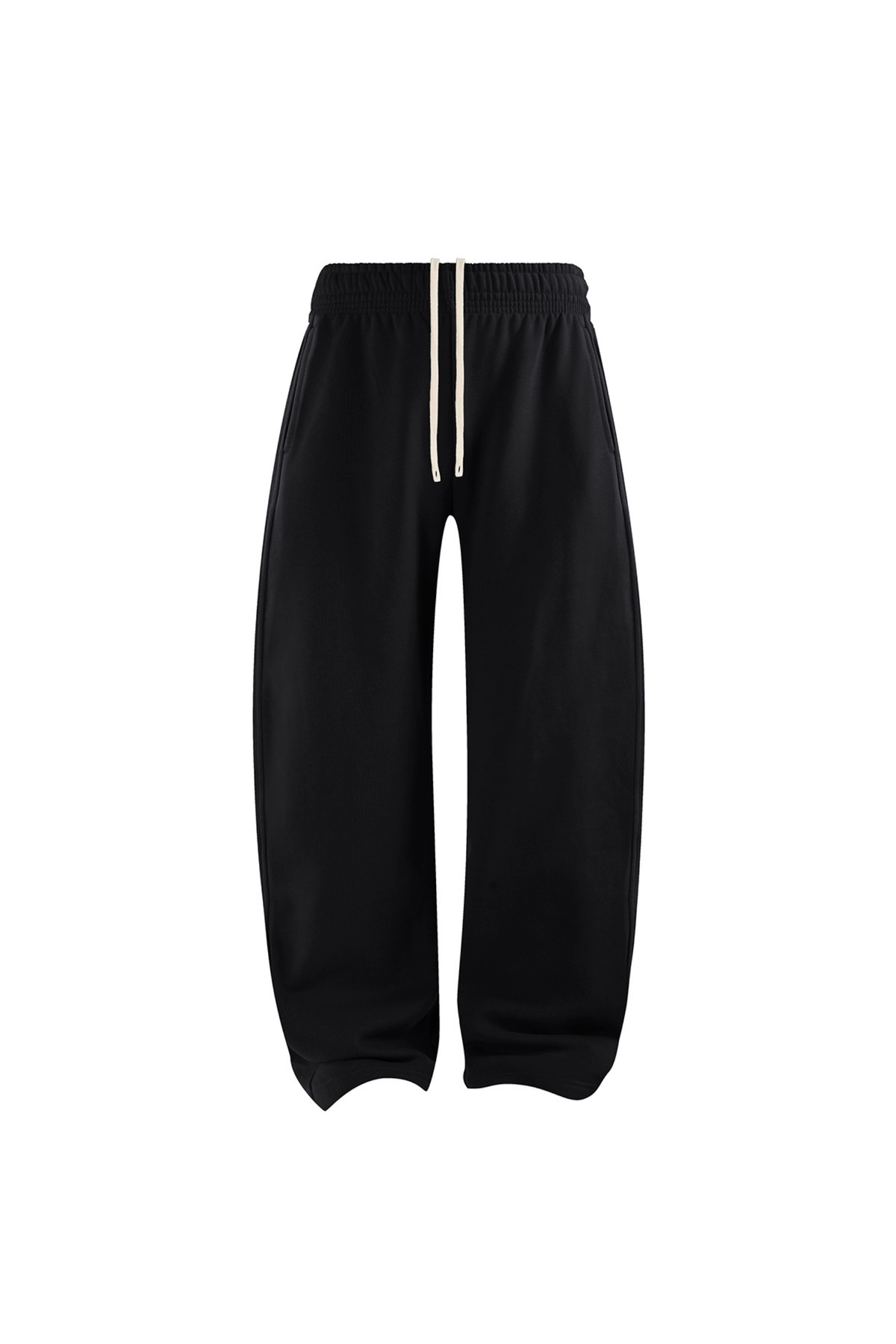 Brushed-Fleece Barrel-Leg Joggers in Black – front product view