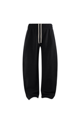 Brushed-Fleece Barrel-Leg Joggers in Black – front product view