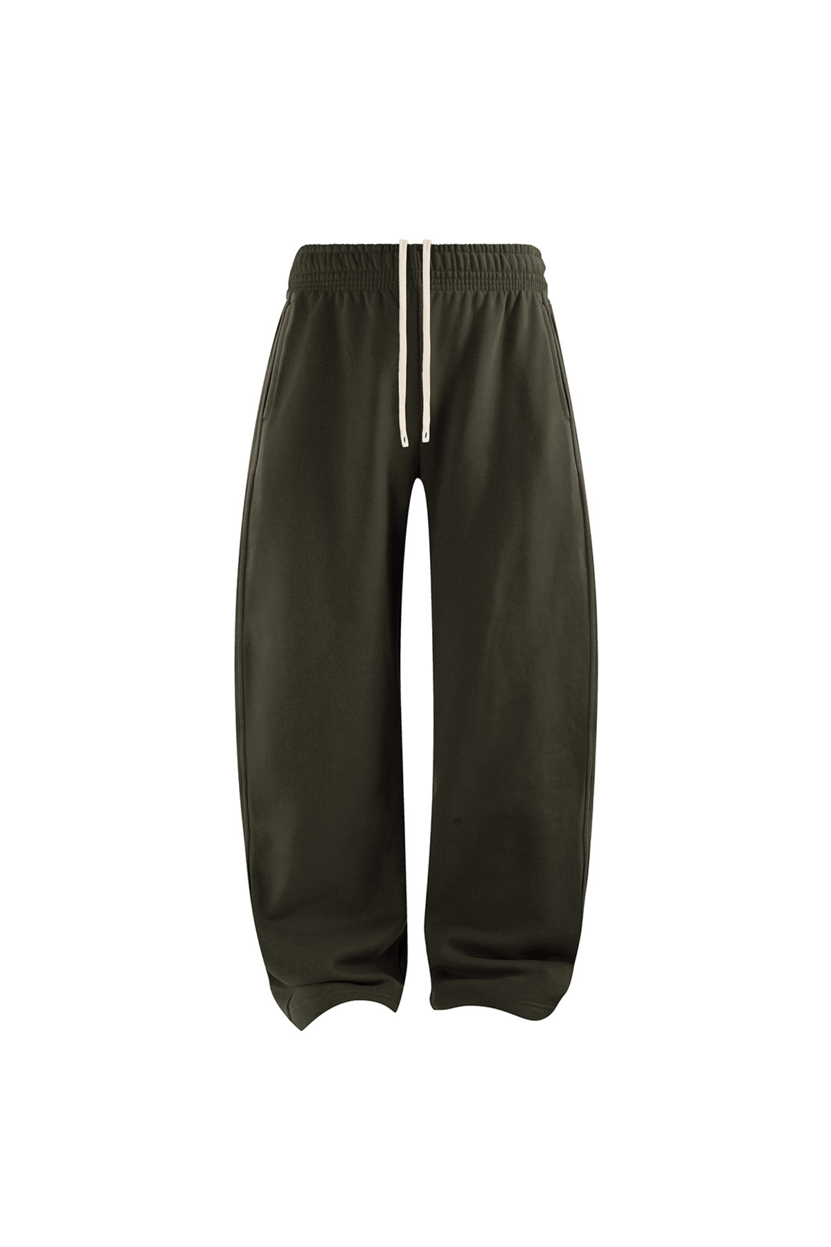 Brushed-Fleece Barrel-Leg Joggers in Olive – front product view