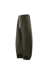 Brushed-Fleece Barrel-Leg Joggers in Olive – back product view