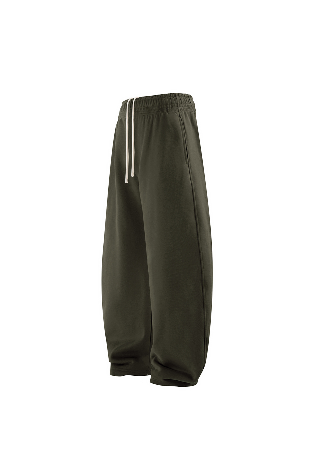 Brushed-Fleece Barrel-Leg Joggers in Olive – back product view
