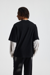 Faded Layered Long-Sleeve T-Shirt – neckline and sleeve detail