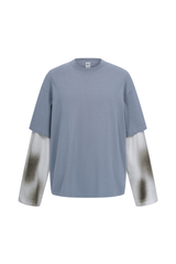 Faded Layered Long-Sleeve T-Shirt in Grey – front view