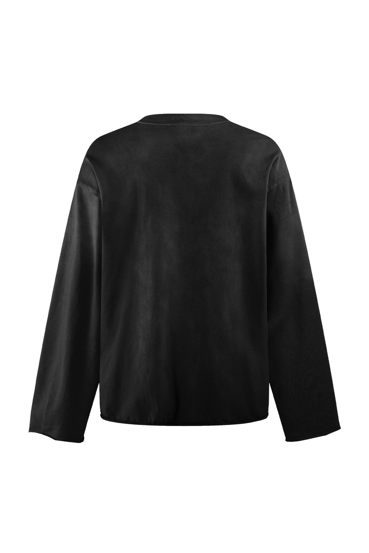 Raw Edge Long Sleeve T-Shirt in Black – close-up detail
