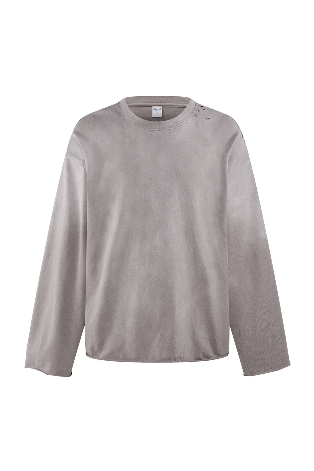 Raw Edge Long Sleeve T-Shirt in Grey – front view