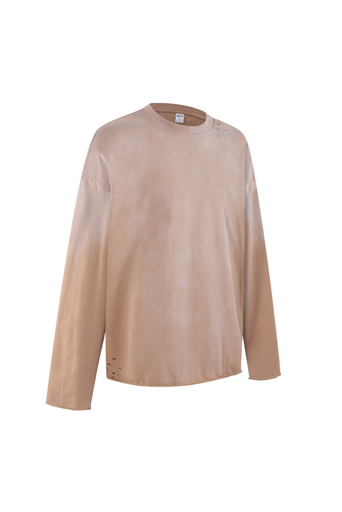 Raw Edge Long Sleeve T-Shirt in Sand – close-up detail