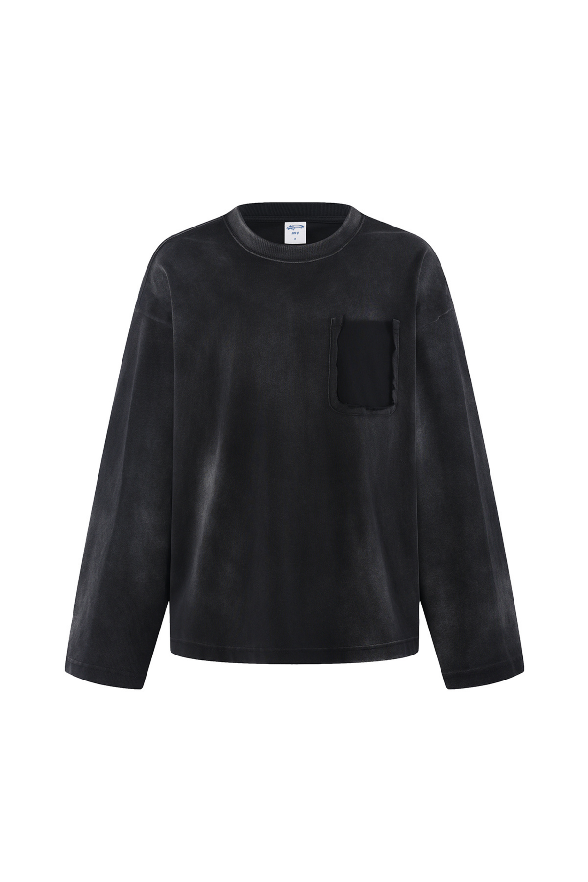 Faded Pocket Long-Sleeve T-Shirt in Black – front product view