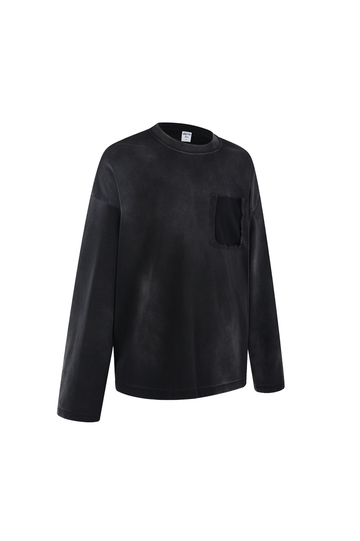 Faded Pocket Long-Sleeve T-Shirt in Black – back product view