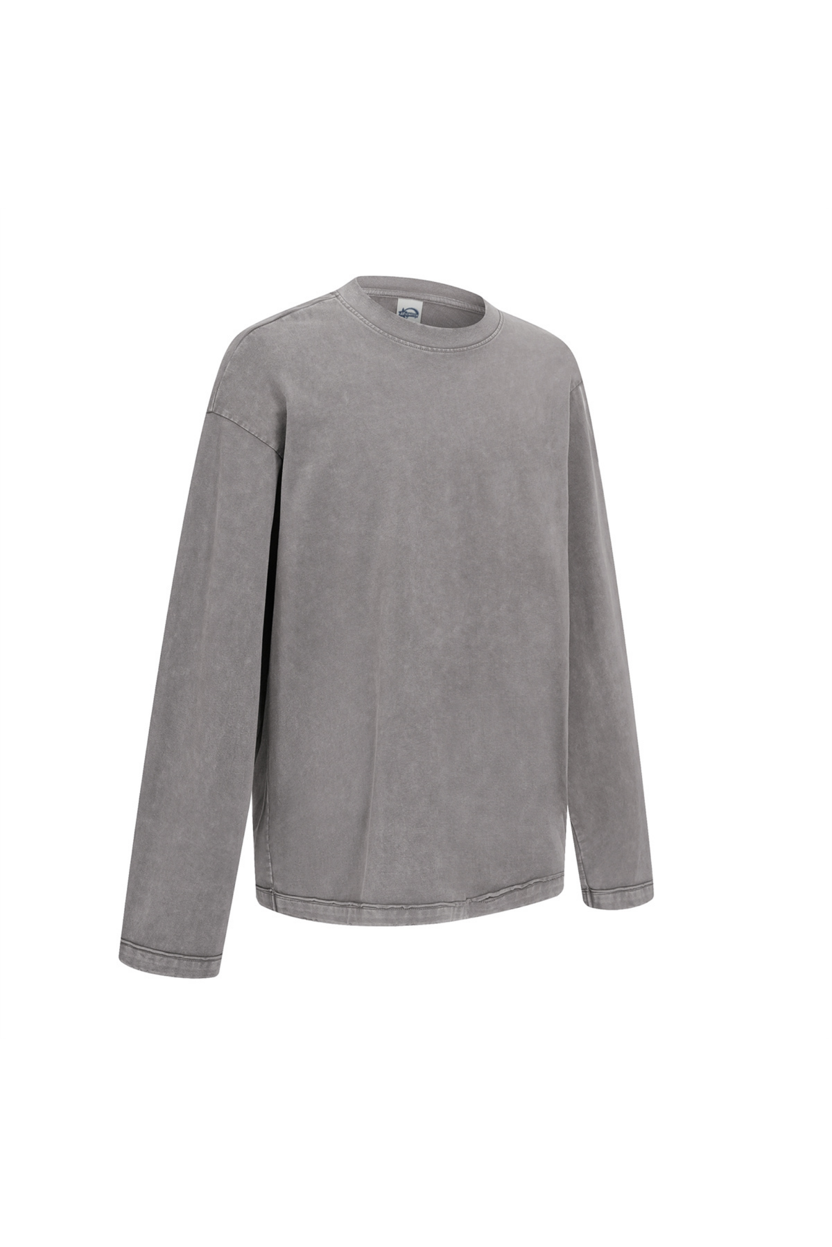 Contrast-Stitch Long-Sleeve T-Shirt in Grey – detail view