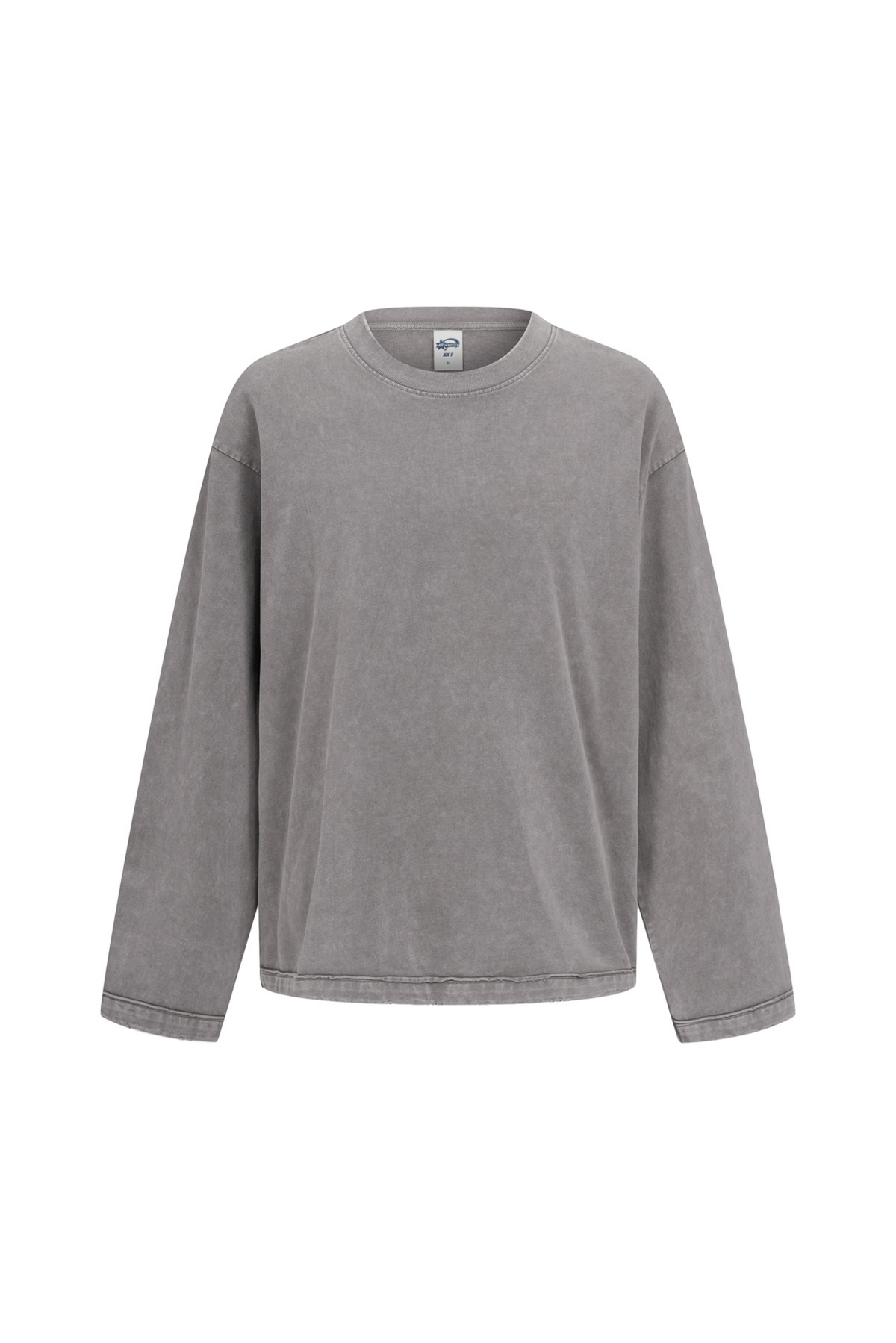 Contrast-Stitch Long-Sleeve T-Shirt in Grey – front product view