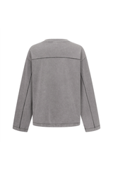 Contrast-Stitch Long-Sleeve T-Shirt in Grey – back product view
