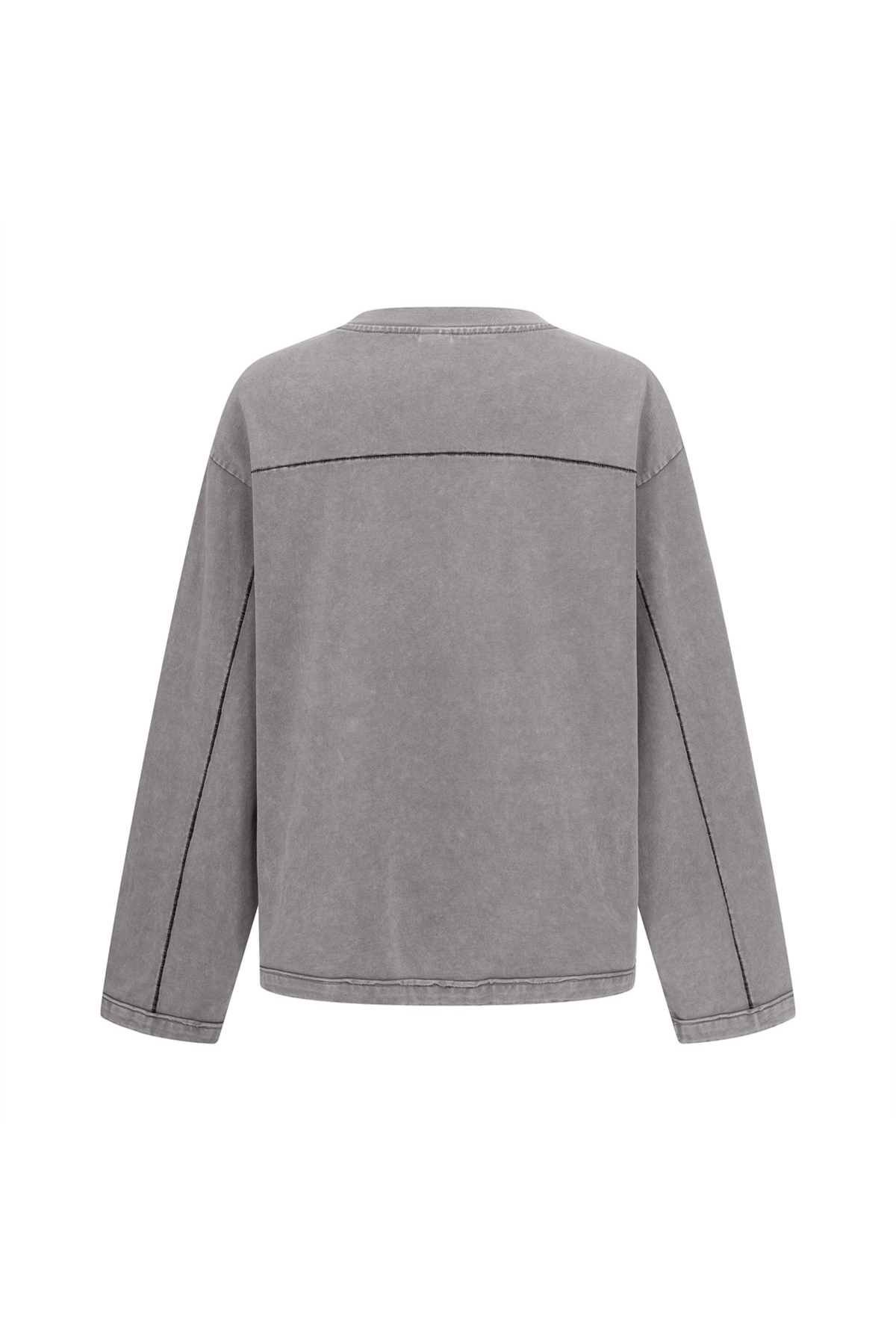 Contrast-Stitch Long-Sleeve T-Shirt in Grey – back product view