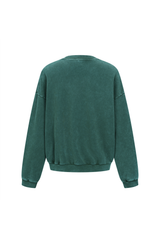 Washed Mock-Neck Sweatshirt in Forest Green – close-up detail