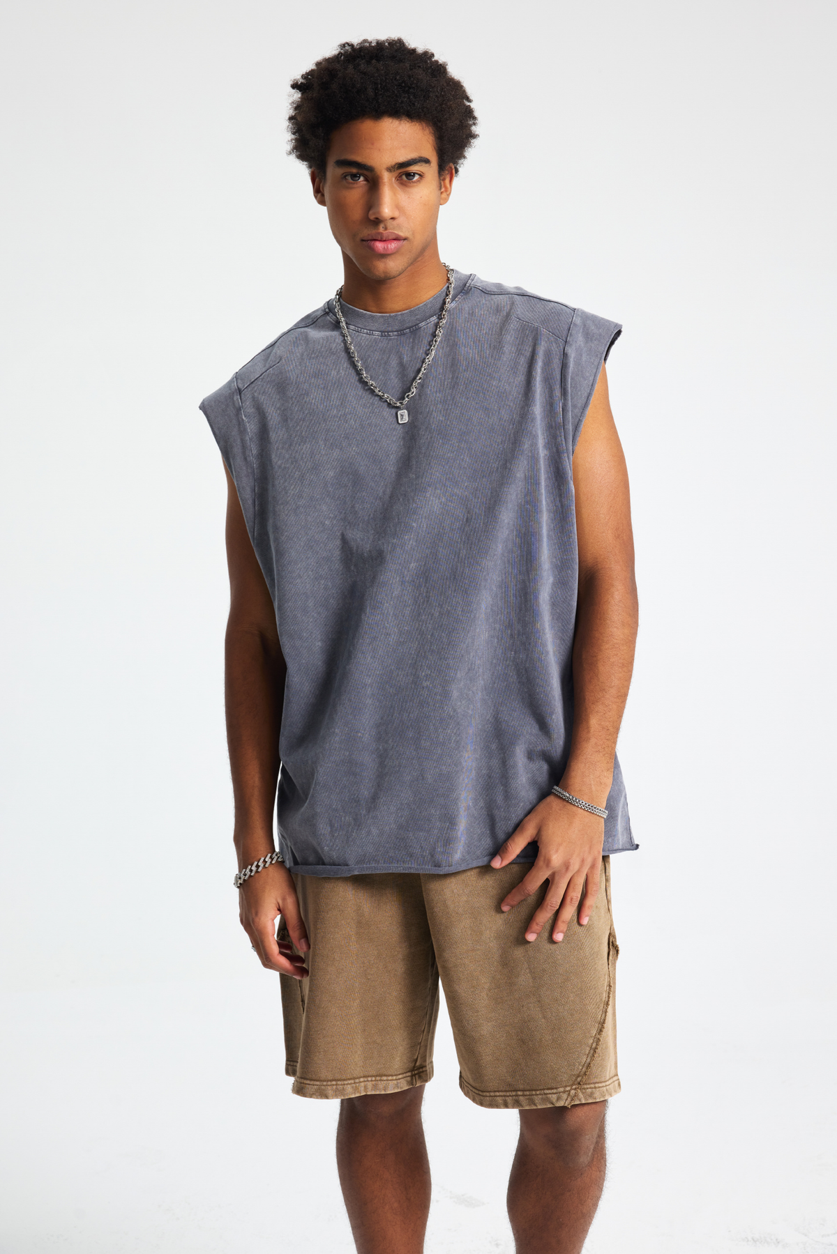 Raw-Edge Washed Sleeveless T-Shirt