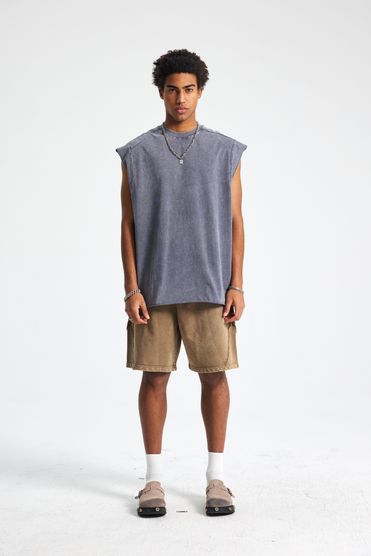 Raw-Edge Washed Sleeveless T-Shirt