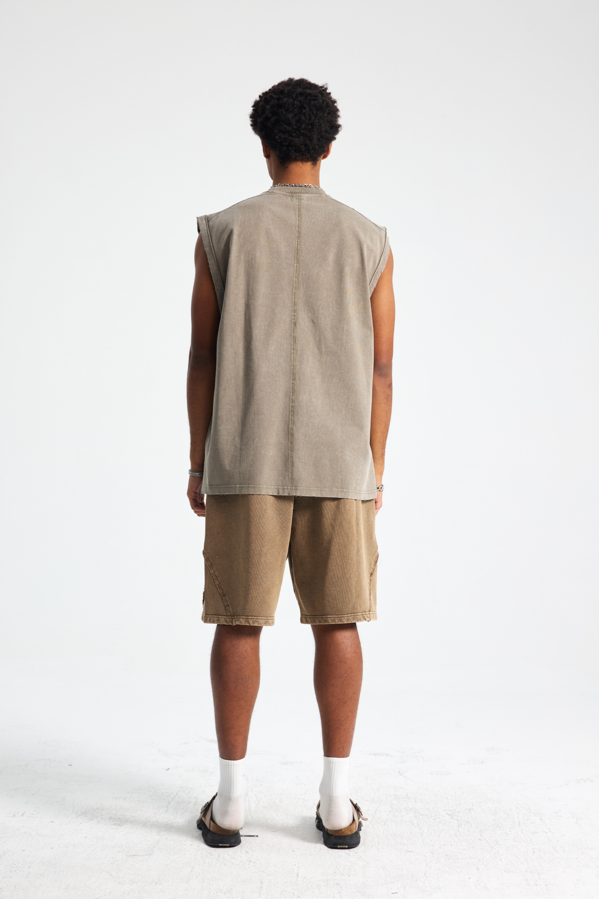 Distressed Stone Wash Sleeveless T-Shirt